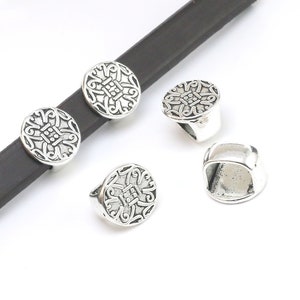 10pcs Flower Leather Slider, 10x6mm, Licorice Leather Findings, Leather Bracelet Making, 10.6x7.3mm - LF58