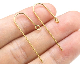 Long Ear Wires, Simple Earring Hooks, Brass Ear Wire With Loop, French Ear Wire, 0.7mm, Earrings Making, Jewelry Supplies -R2551 R2580