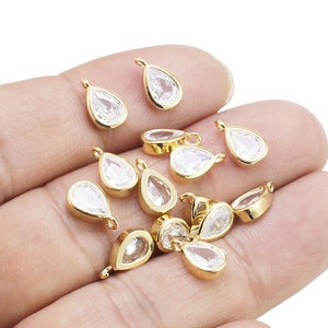 CZ Teardrop Charms, Drop Charm For Jewelry Making, Dainty Earring Charms, Cubic Zirconia, Open Bails, Real Gold Plated - G200 G202