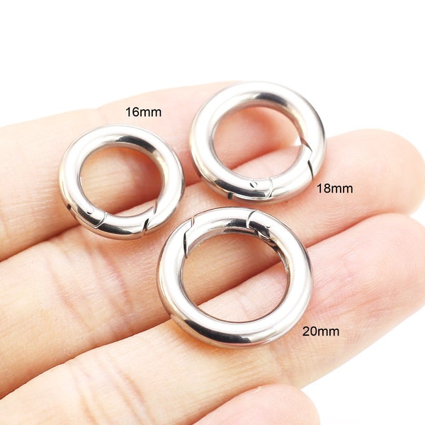 Stainless Steel Carabiner Clasp, Round Carabiner Locker, Bracelet Connector, Jewelry Making, Keychain Rings, 316L, 16mm 18mm 20mm - S029