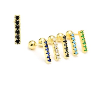 Rectangle Bar Screw Back Ear Studs, Cartilage Earrings Making, Steel Screw Ball, Tragus Helis, Real Gold Plated, Jewelry Supplies -GS1031