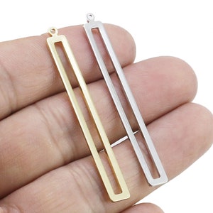 Dije rectangular largo, conector para pendientes, fornitura geométrica, chapado en oro auténtico, 53,2 x 6,4 mm - G196