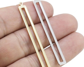 Lång rektangulär berlock, örhängeskoppling för smyckestillverkning, geometriska örhängesdetaljer, äkta guldpläterad, 53,2x6,4 mm -G196