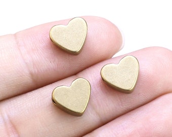 Brass Heart Beads, Heart Spacer Beads, Solid Brass Sliders, Bracelet Beading, Jewelry Making Supplies, 8x7mm 10x8.7mm - R2631 R2626