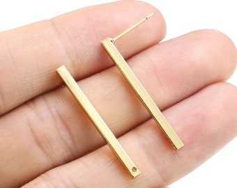Lange Stabohrringe, Stabstab-Ohrpfosten, die Ohrringe herstellen, quadratische Stabohrringstecker, 30,5 mm, echt vergoldet, Schmuckzubehör -GS227