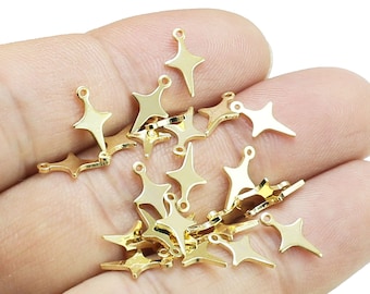 North Star Charms, Star Charm For Jewelry Making, Celestial Charm, Bracelet Pendant, Earring Findings, Real Gold Plated, 10.8x6.6mm -G197