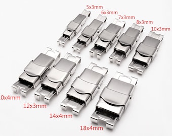 5pc Stainless Steel Clasp Watch Band Claw Clasp Flat Leather Clasp, 5x3mm 6x3mm 8x3mm 10x3mm 12x3mm 14x4mm 18x4mm, Silicone Bracelet Closure