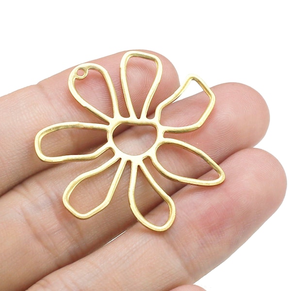 Brass Flower Earring Charms, Daisy Charm For Jewelry Making, Floral Necklace Pendant, 35mm, Earring Findings - R384