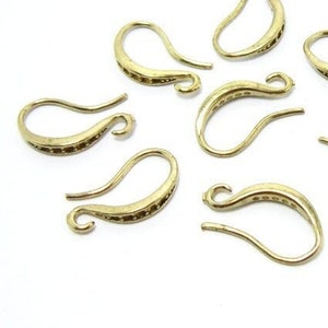 Brass earring hooks earring finding 16mm Raw brass Ear wires with rhinestone seat R236