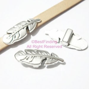 5pcs Feather Beads, 5x2mm Feather Tube Sliders, 5mm Flat Leather Findings FF200