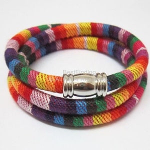 Rainbow mixed Fabric ethnic cord Neon Stitched cotton cord Textile embroider cord