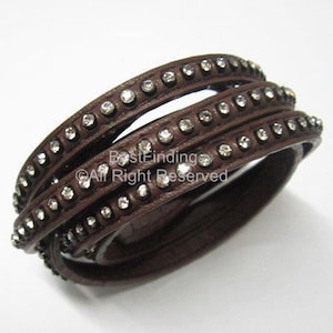 6 x 2 mm lädersnöre, strassläderremsa, 6 mm brunt läderspets, läderarmbandstillverkning