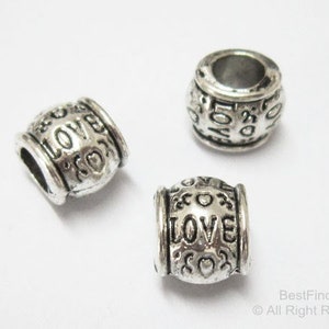 20pcs Carve LOVE letters metal beads Silver tone 5mm large hole spacer sliders RB22