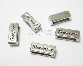 10pcs Antique silver Survivor slider bar Flat leather cord 10mm flat leather findings -FF59