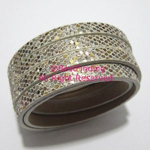 1meter 5x2mm leather cord Gold mixed silver glitter 5mm flat leather cord