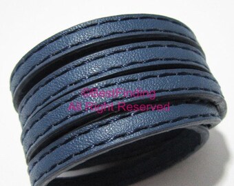 1meter 6x2mm Blue stitched leather cord 6mm Flat leather cord