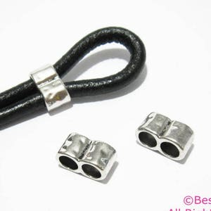 10pcs Hammered Leather Sliders, 5mm Round Leather Spacer Beads, Double Barrel Sliders, Open Hook Slider Beads, Bracelet Making RS06 image 2
