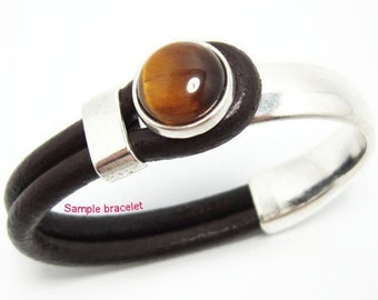 3sets 5mm Leather clasp, Half cuff clasp, Tiger eye cabochon, Open hook bracelet connector - RH13