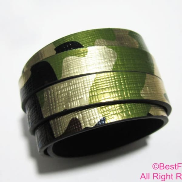 1meter Shine green camouflage leather cord 10x2mm Flat leather strips S1145