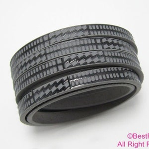 1meter 5mm Leather strips Black press grey 5x2mm leather cord