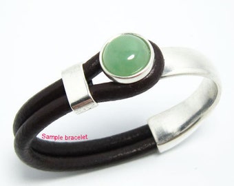 3sets Half cuff clasp, 10x5mm, Green aventurine, Open hook clasp, Leather bracelet making - RH16