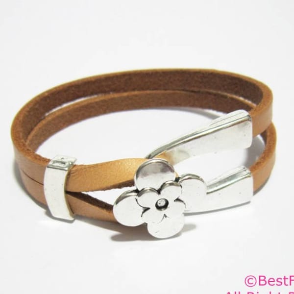 3sets 5x2mm Leather clasp, Floral wishbone leather clasp, Lucky Clover, 5mm, Flat leather clasps, Bracelet Connector - FH22