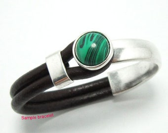 3sets Half cuff clasp, Malachite cabochon, 5mm Leather bracelet making, 10x5mm, Half cuff clasp RH15