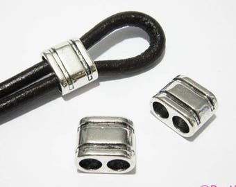 10pcs 5mm Leather Sliders, Stopper Beads, Double Strand Stripe Beads, OpenHook Slider, Bracelet Making, Jewelry Supplies -RS08