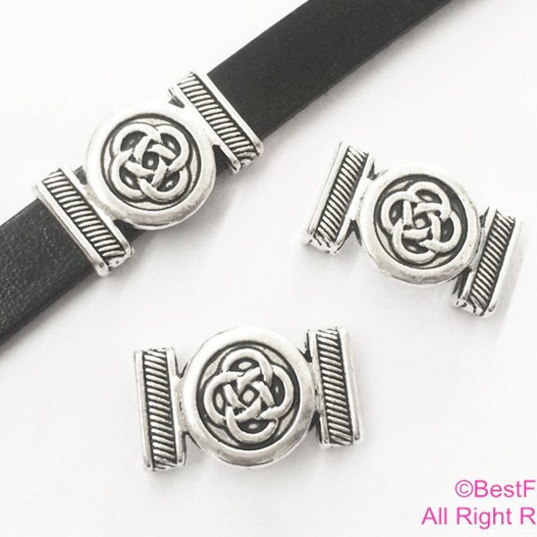 5pcs 10mm Leather sliders, Knit flower Leather tube, 10x2mm leather findings, 10mm flat leather beads - FT07