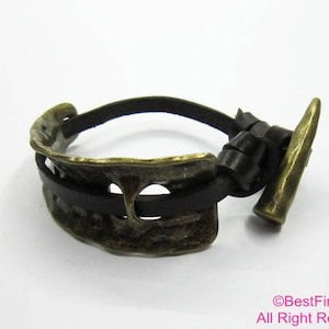 2sets Hammered half cuff leather bracelet clasp Antique bronze cuff bracelet RH02B