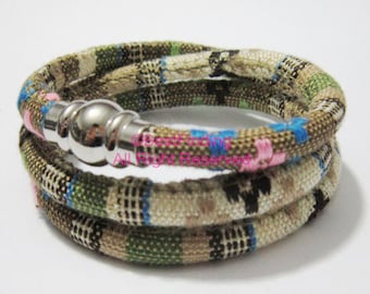 5mm Beige mix fabric cord Stitched cotton cord Textile wrap cord Embroider cord