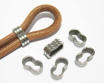 10pcs Stainless steel leather slider 5mm Round leather findings double barrel open hook sliders RS16