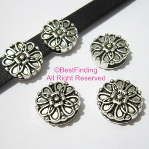 10pcs 10mm Bloomy flower leather slider 10x2mm Flat leather findings -FF85