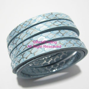 1meter 5mm leather cord 5x2mm Metallic light blue snake leather cord