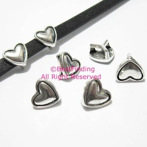 10pcs 5mm Flat leather slider Carved heart slider 5x2mm leather findings FF214