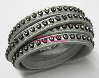 6x2mm Leather Cord, Rhinestone Leather Strip, 6mm Silver Leather Lace, Leather Bracelet Making