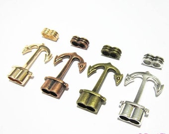 3sets Anchor hook clasp, open hook clasps, 5mm Round leather clasp, Bracelet connector - RH31