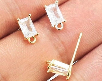 Baguette Earring Studs, Earring Post, Rectangle Zircon Earrings, Earrings Making, Real Gold Plated, Jewelry Supplies -GS132 GS142