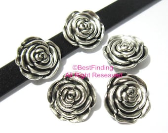 10pcs 10x2mm Solid rose slider 10mm Flat leather findings Flower slider FF79