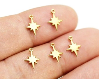 North Star Charm, Mini Star Earring Charm, Brass Charm For Jewelry Making, Celestial Findings, 10.4x7.5mm, Raw Brass -R1897