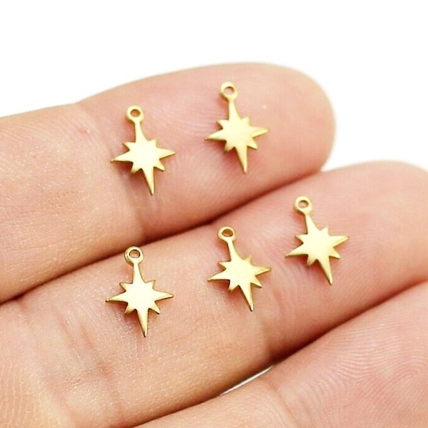 North Star Charm, Mini Star Charm, Brass Charm For Jewelry Making, Earring Findings, Celestial Charm, 10.4x7.5mm - R1897