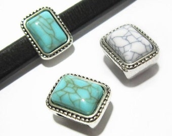 5st zoethout lederen schuifregelaar, hars turquoise cabochon, zoethout bevindingen, 10x6mm, dikke lederen schuifregelaars - LR50