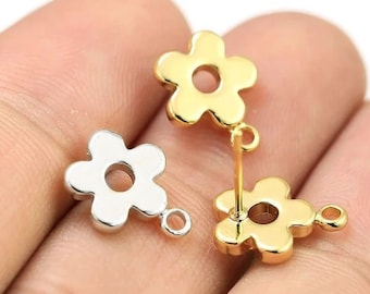 Gold Daisy Earrings, Dainty Flower Stud Earrings, Ear Post With Loop, Jewelry Making, Real Gold Plated -GS156 GS212 GS216
