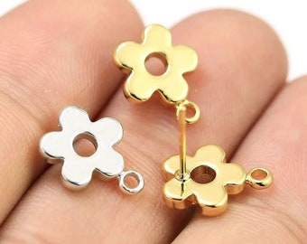 Gold Daisy Earrings, Dainty Flower Stud Earrings, Ear Post With Loop, Jewelry Making, Real Gold Plated - GS156 GS212 GS216