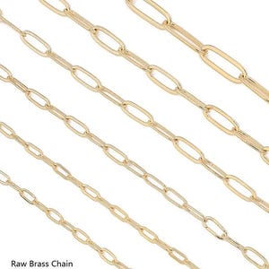 Cadena de eslabones ovalados, cadena tipo clip, cadena para collar, cadena de cobre y latón crudo, fabricación de joyas DIY, alambre redondo plano, 2,2 mm, 3 mm, 4 mm, 5 mm -RC06