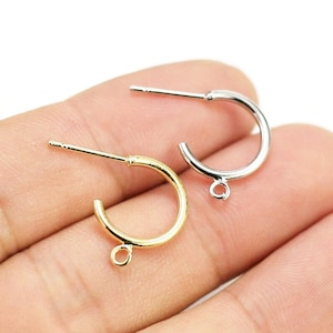 Earring Post, C Shaped Earring Studs, Dainty Stud Earrings, Earrings Making, Real Gold Plated, 17x13x1.7mm, Jewelry Supplies - GS043 GS130