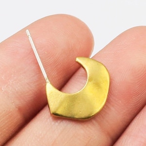 Brass earring post, Earring studs, 15x12x2mm, C shaped boho earrings, Sterling silver needle, Earring supplies - R1093