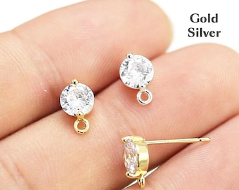 Brincos de Diamante com Pinos Redondos, Zircônia Cúbica, para Confecção de Brincos, 9,7 x 6 mm, Banhados a Ouro, Suprimentos para Joalheria -GS101