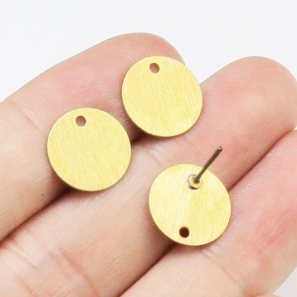 Textured Round Stud Earrings, Brass Earring Post, 12mm, Earring Connector, Earring Supplies, Jewelry Making - R2051