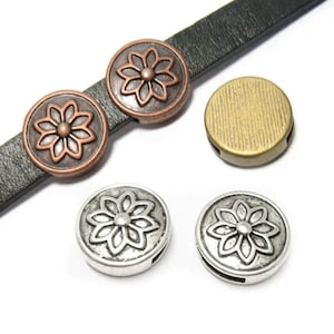 10pcs - Flat Leather Slider, 10mm Daisy Beads, Flower Spacers, 10x2mm Leather Findings, Leather Bracelet Making - FF88